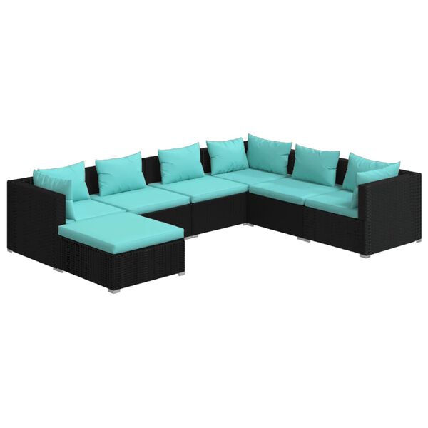 vidaXL 7 Piece Garden Lounge Set with Cushions Poly Rattan Black