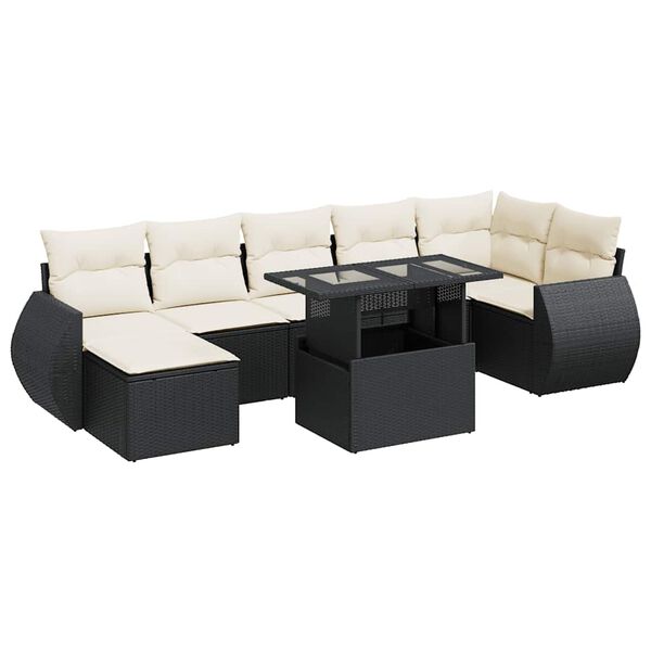vidaXL 8 Piece Garden Sofa Set with Cushions Black Poly Rattan