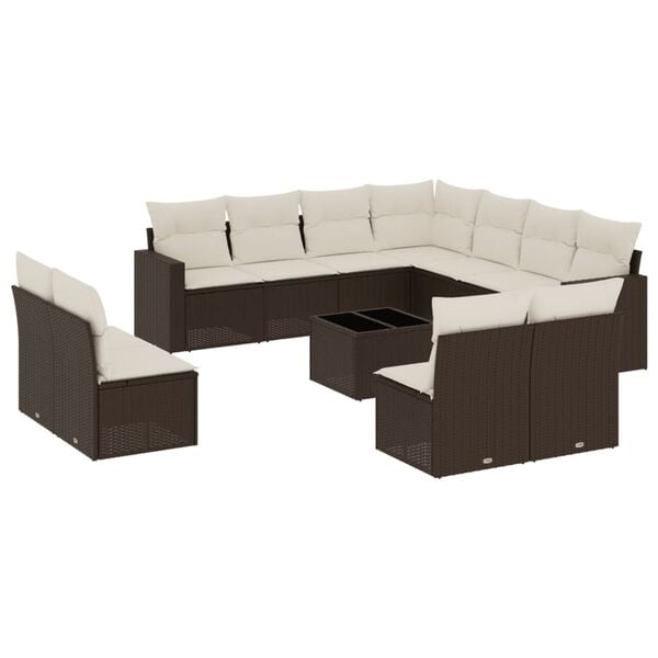vidaXL 12 Piece Garden Sofa Set with Cushions Brown Poly Rattan