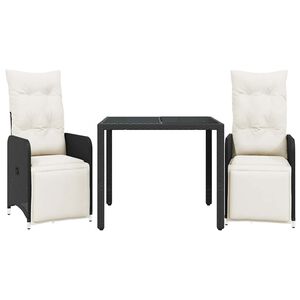 vidaXL 3 Piece Garden Bistro Set with Cushions Black Poly Rattan