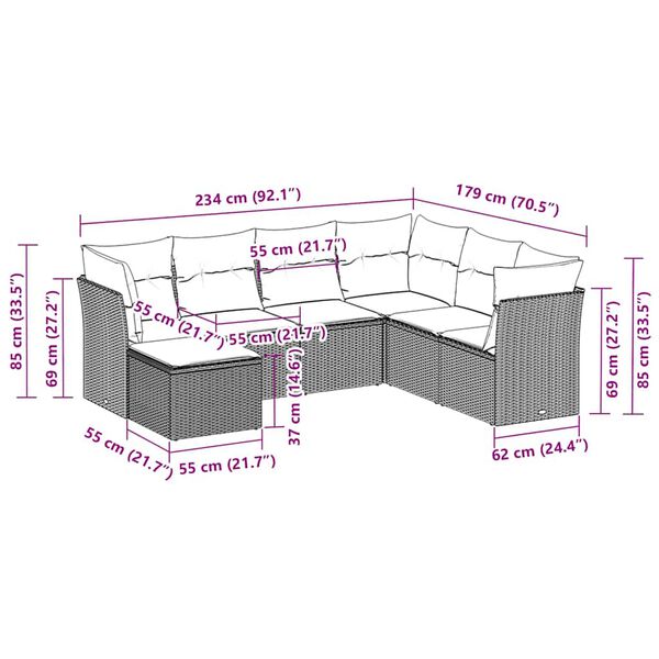 vidaXL 7 Piece Garden Sofa Set with Cushions Black Poly Rattan