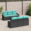 vidaXL Sofa Set with Cushion 7 pcs Black and Turquiose Poly Rattan
