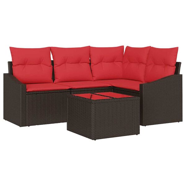 vidaXL Sofa Set with Cushion 5 pcs Brown Poly Rattan