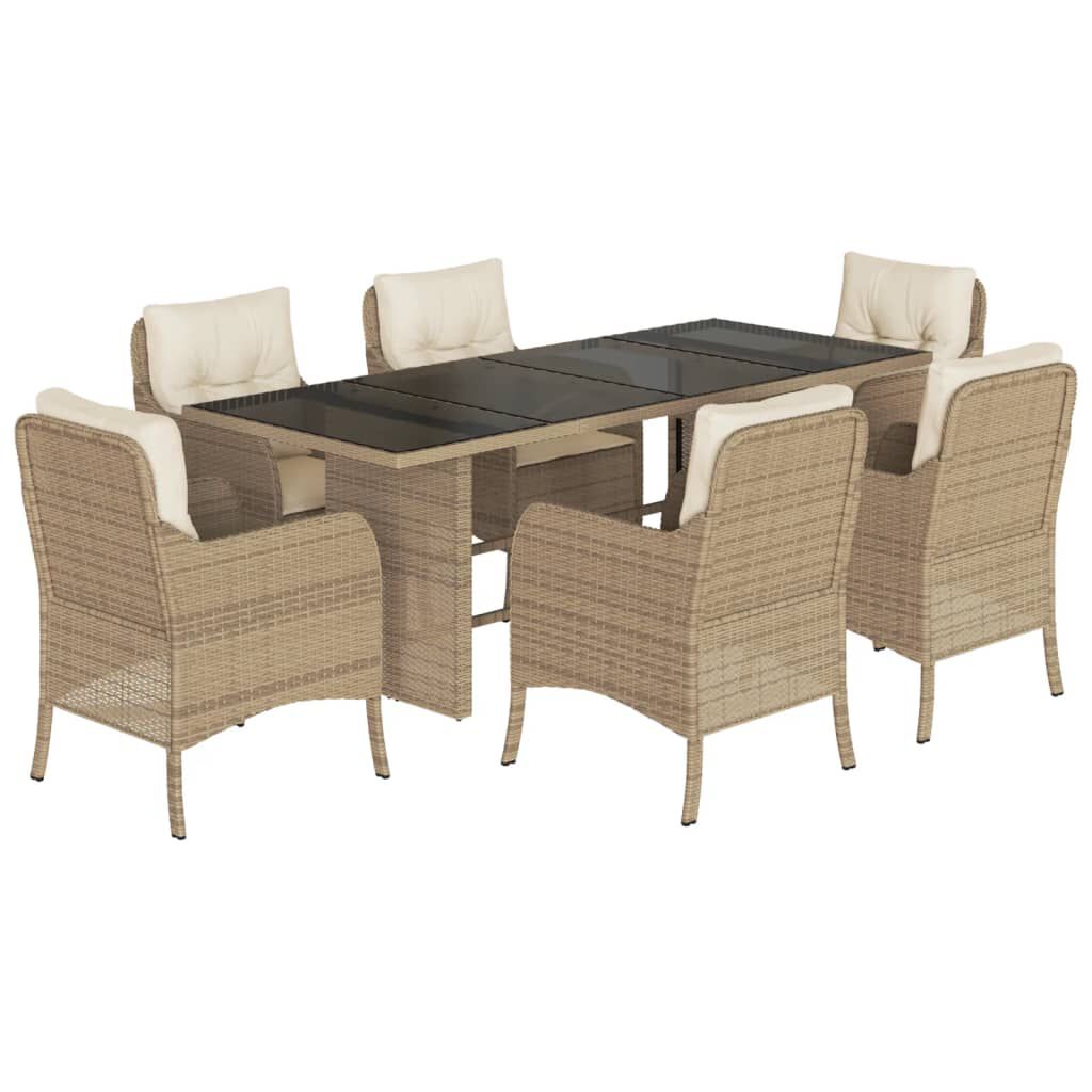 vidaXL 7 Piece Garden Dining Set with Cushions Beige Poly Rattan