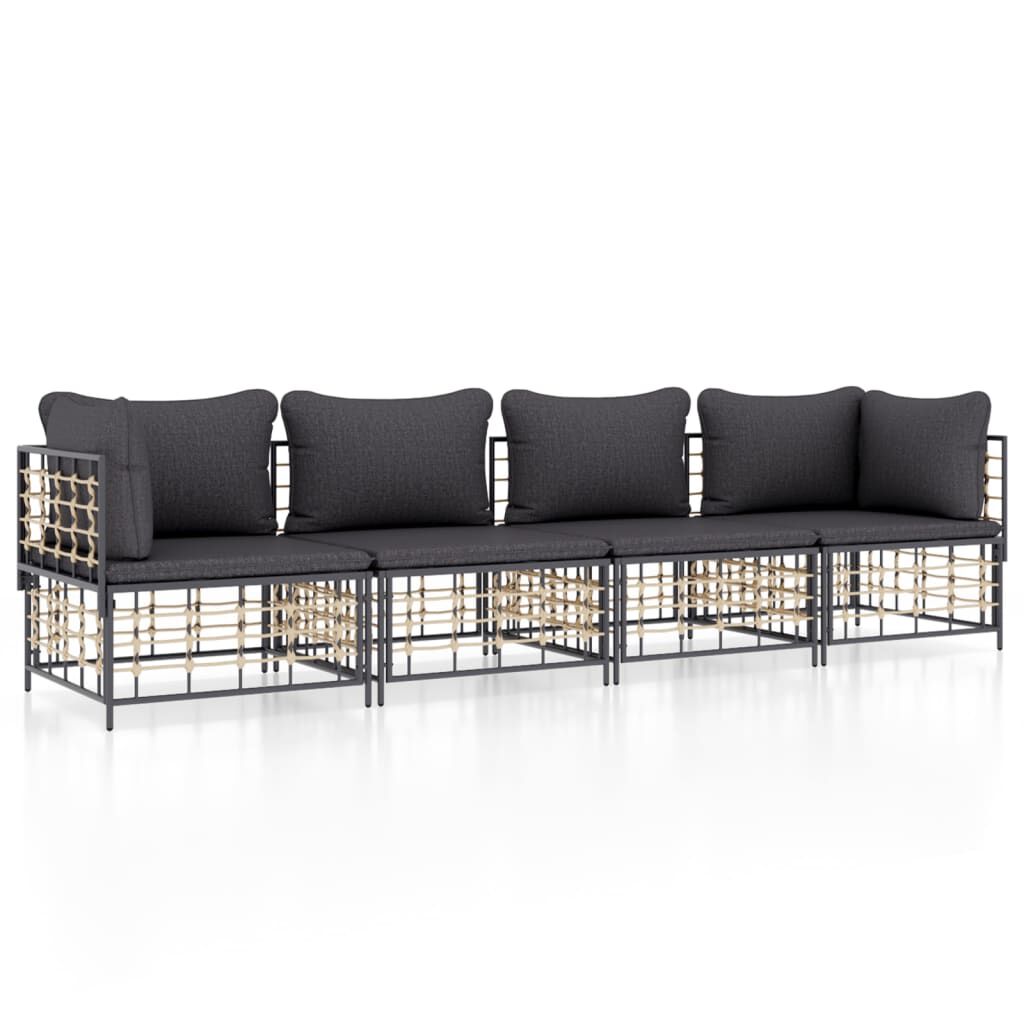 vidaXL 4 Piece Garden Lounge Set with Cushions Anthracite Poly Rattan