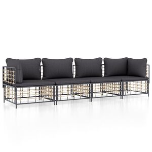 vidaXL 4 Piece Garden Lounge Set with Cushions Anthracite Poly Rattan