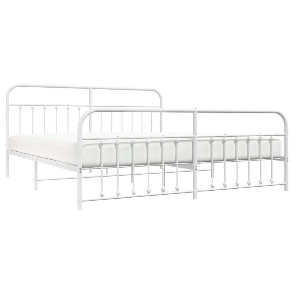 vidaXL Metal Bed Frame without Mattress with Footboard White 193x203cm