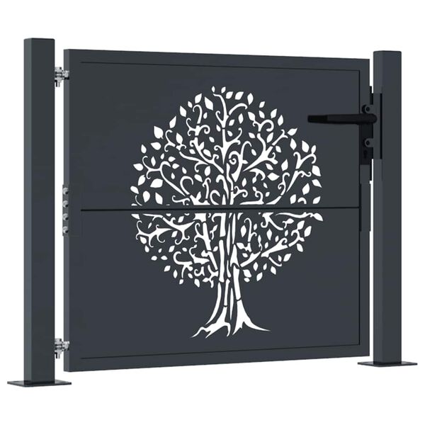 vidaXL Garden Gate Anthracite 100x100 cm Steel Tree Design