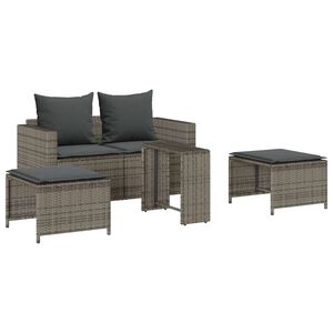 vidaXL 5 Piece Garden Sofa Set with Cushions Stackable Grey Poly Rattan