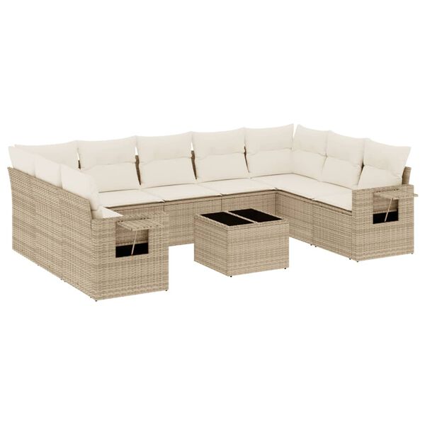 vidaXL 10 Piece Garden Sofa Set with Cushions Beige Poly Rattan