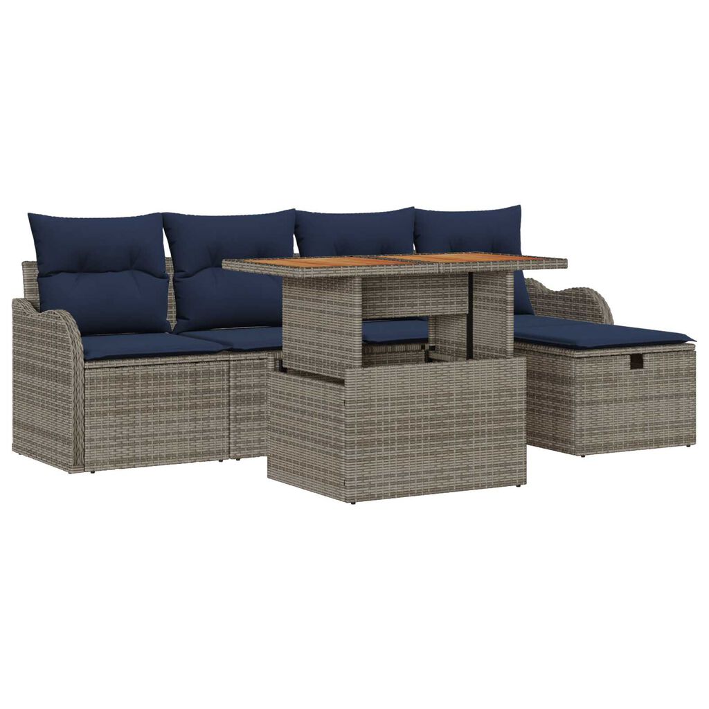 vidaXL 6 Piece Garden Sofa Set with Cushions Grey Poly Rattan