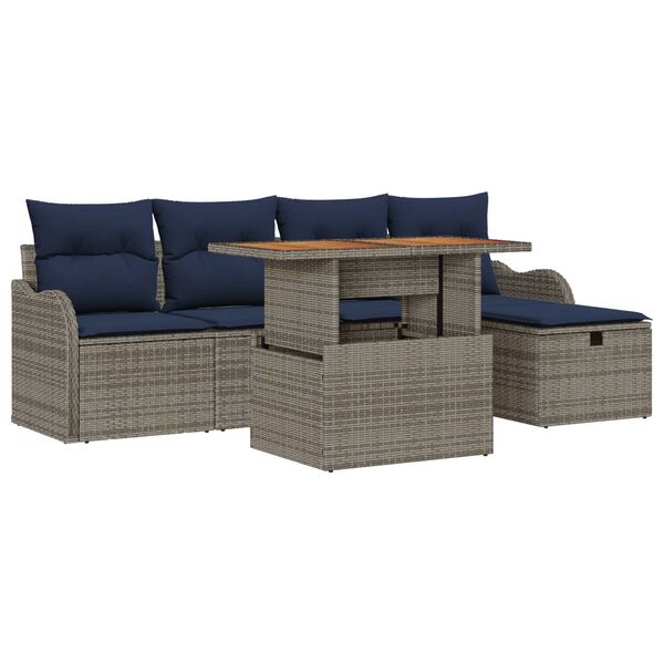 vidaXL 6 Piece Garden Sofa Set with Cushions Grey Poly Rattan