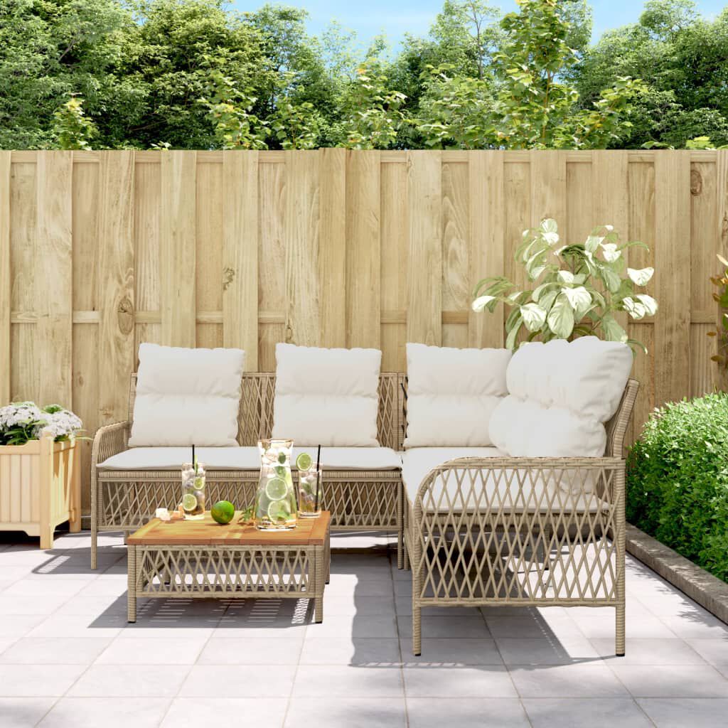 vidaXL 2 Piece Garden Sofa Set with Cushions Beige Poly Rattan