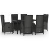 vidaXL 7 Piece Garden Dining Set with Cushions Black and Grey Poly Rattan