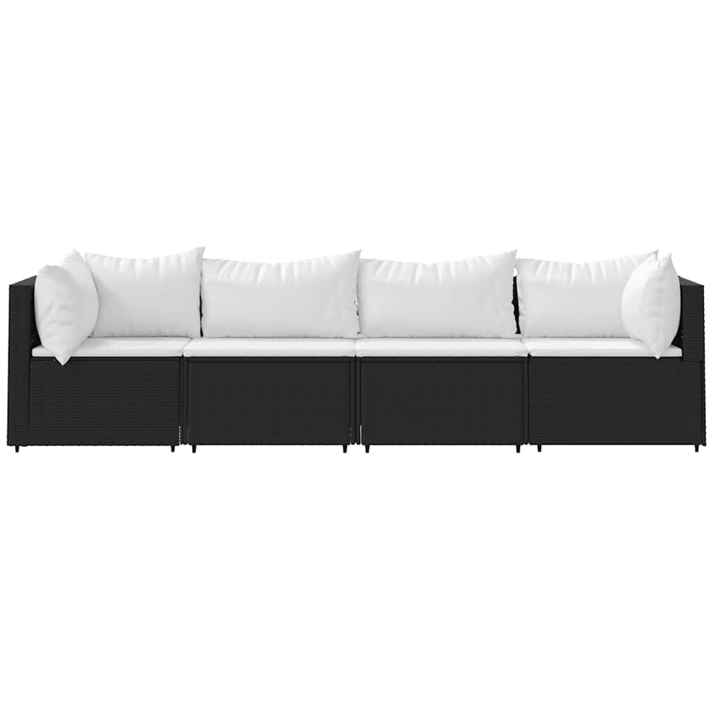 vidaXL 4 Piece Garden Lounge Set with Cushions Black Poly Rattan