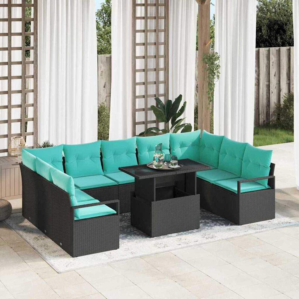 vidaXL Garden Sofa Set Manual 10 pcs Black and blue 100 x 55 x 73 cm
