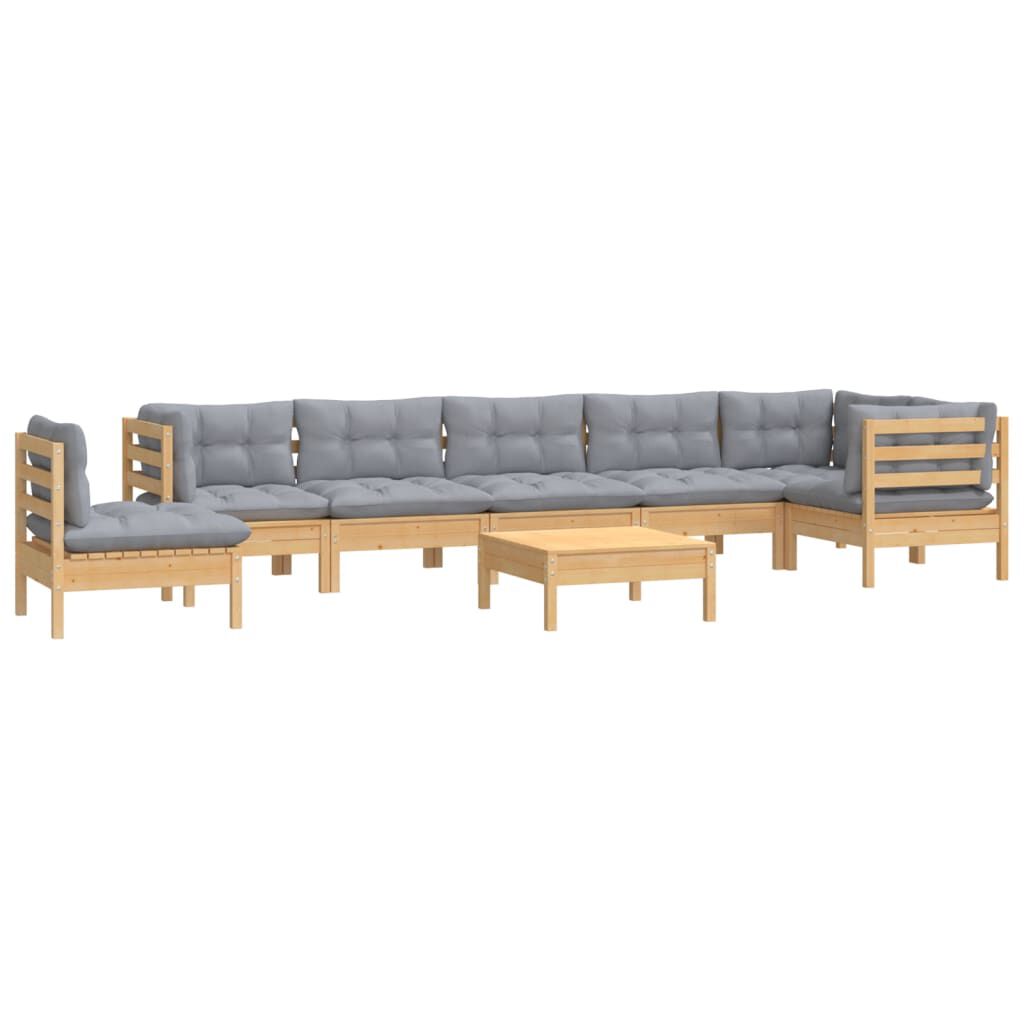 vidaXL 9 Piece Garden Lounge Set with Grey Cushions Solid Pinewood
