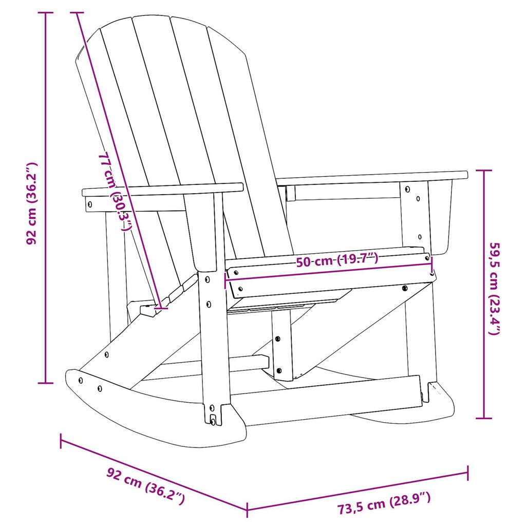 vidaXL Adirondack Rocking Chair Black 73.5x92x90 cm HDPE