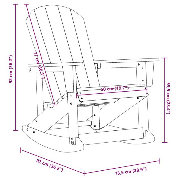 vidaXL Adirondack Rocking Chair Black 73.5x92x90 cm HDPE