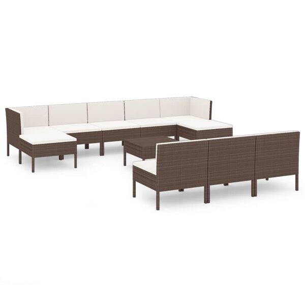 vidaXL 11 Piece Garden Lounge Set with Cushions Poly Rattan Brown