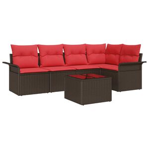 vidaXL Garden Sofa Set with Cushion 6 pcs Brown Poly Rattan