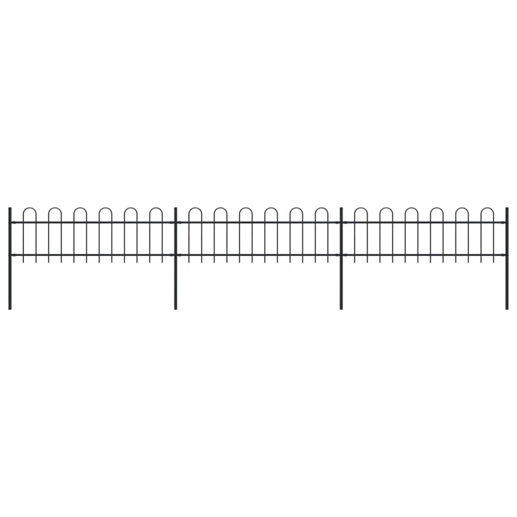 vidaXL Garden Fence with Hoop Top Steel 5.1x0.6 m Black