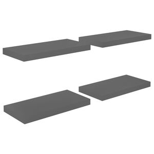 vidaXL Floating Wall Shelves 4 pcs High Gloss Grey 50x23x3.8 cm MDF