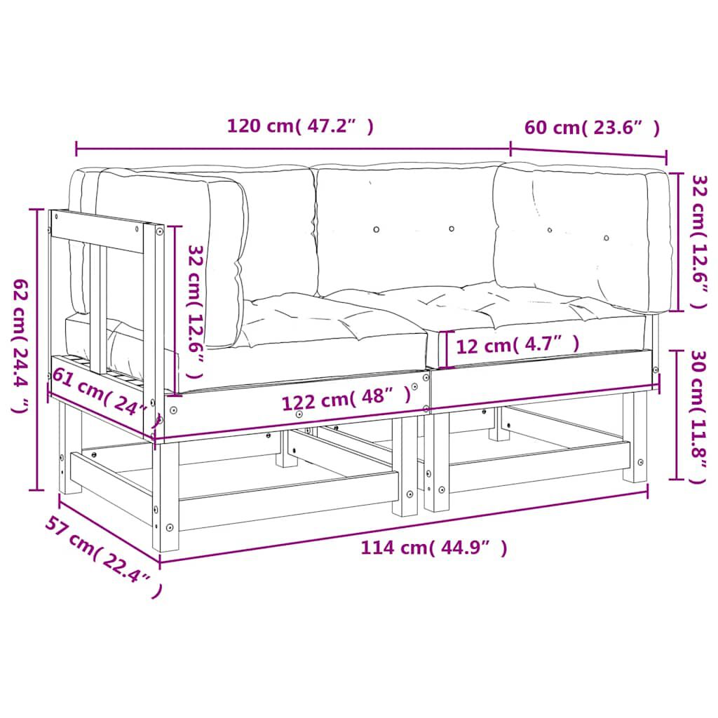 vidaXL Corner Sofas with Cushions 2 pcs Solid Wood Pine