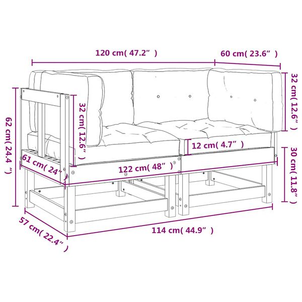 vidaXL Corner Sofas with Cushions 2 pcs Solid Wood Pine