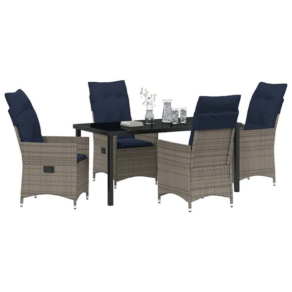 vidaXL Table and Chair Set with Cushion 5 pcs Grey PE Rattan