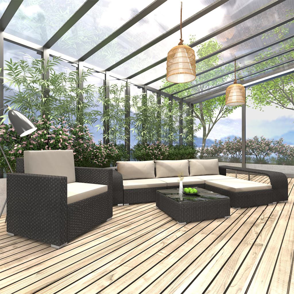 vidaXL 8 Piece Garden Lounge Set with Cushions Poly Rattan Black