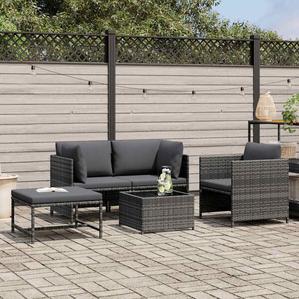 vidaXL 4 Piece Garden Sofa Set with Cushions Poly Rattan Grey