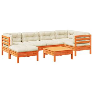 vidaXL 7 Piece Garden Sofa Set with Cushions Wax Brown Solid Wood Pine