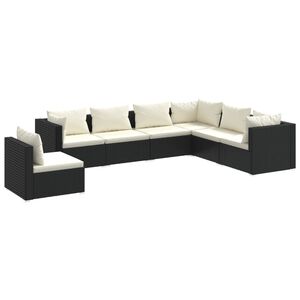 vidaXL 7 Piece Garden Lounge Set with Cushions Poly Rattan Black
