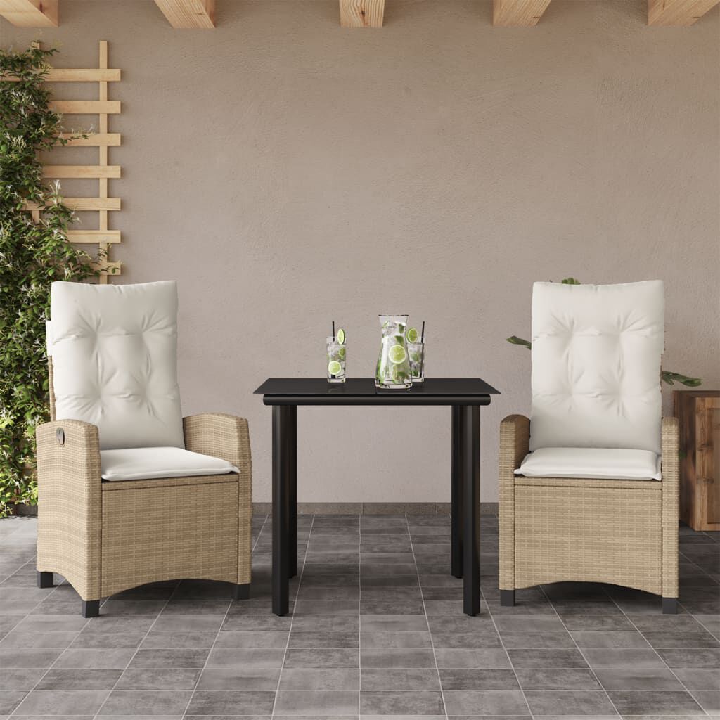 vidaXL 3 Piece Garden Dining Set with Cushions Beige Poly Rattan