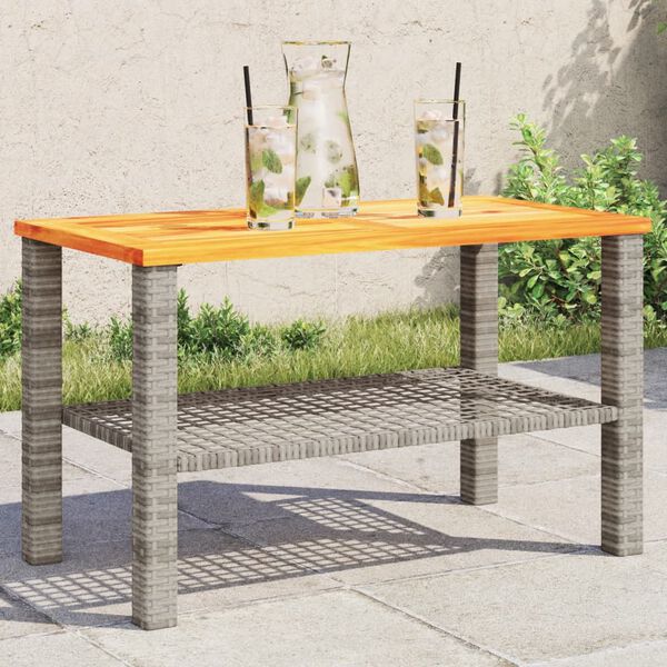 vidaXL Garden Table Grey 70x38x42 cm Poly Rattan Acacia Wood