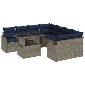 vidaXL Garden Sofa Set with Cushion 9 pcs Grey Poly rattan
