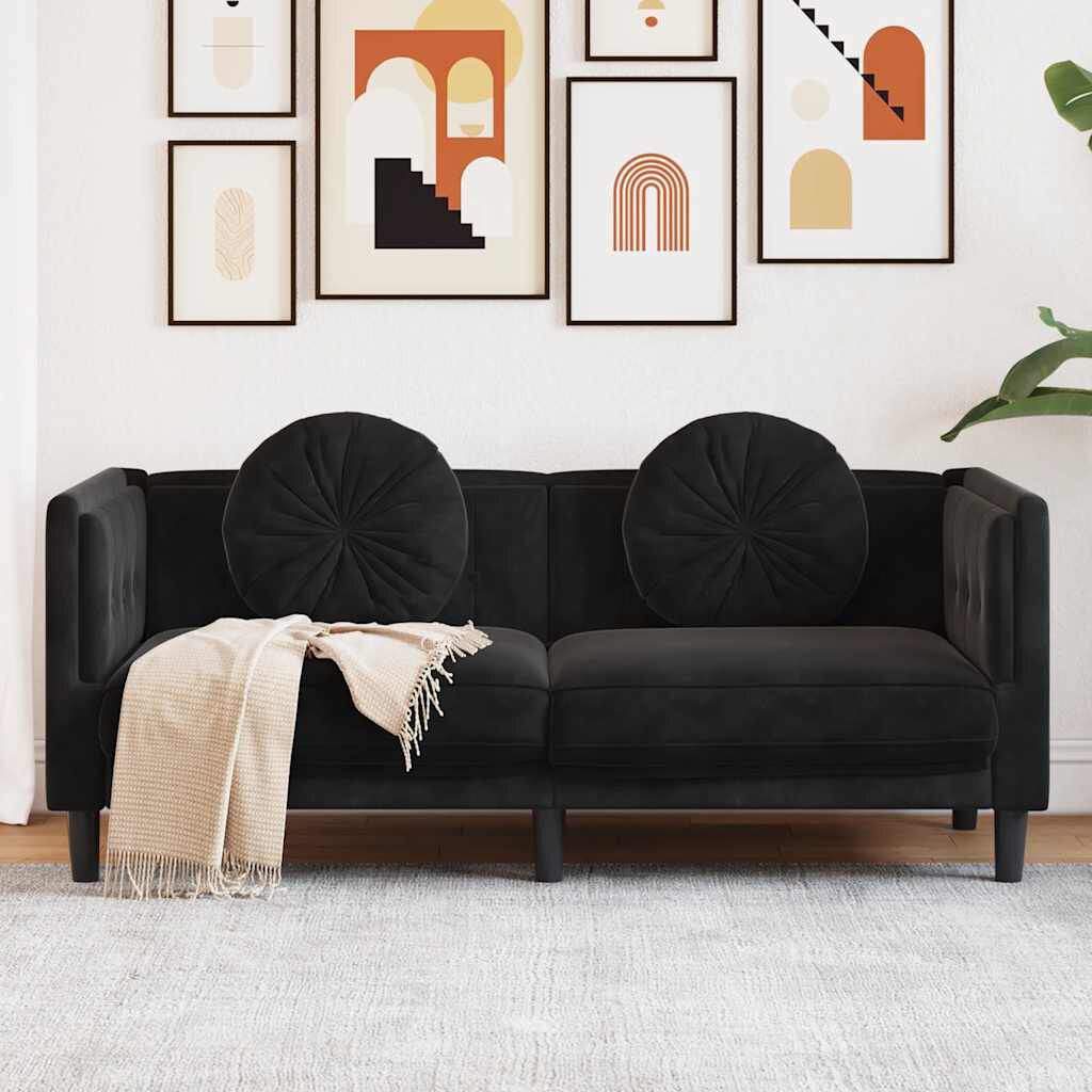 vidaXL Sofa with Cushions 2-Seater Black Velvet