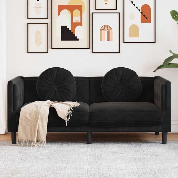vidaXL Sofa with Cushions 2-Seater Black Velvet