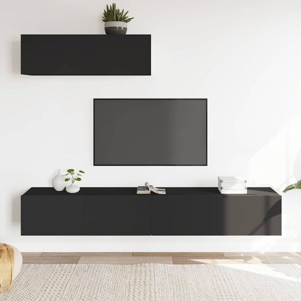 vidaXL 3 Piece TV Cabinet Set Black Engineered Wood