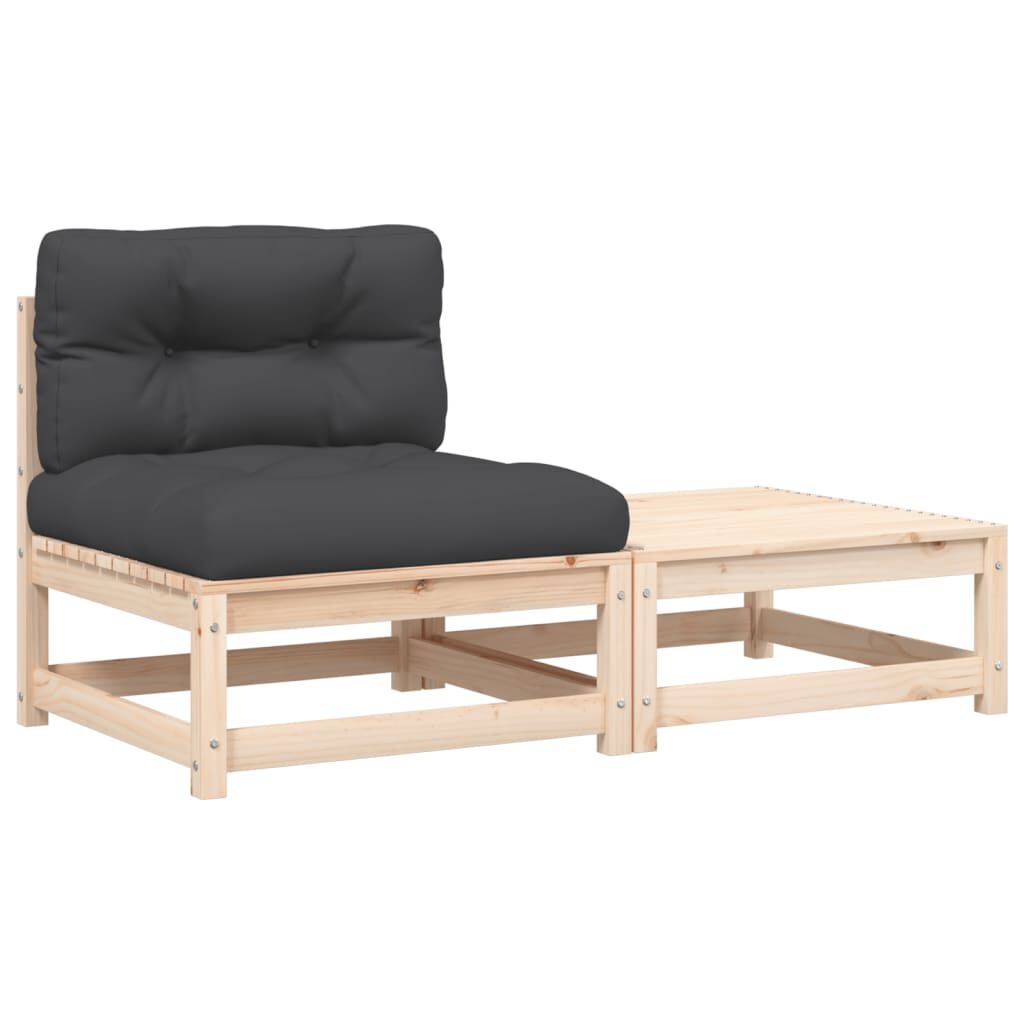 vidaXL Garden Sofa Armless with Cushions and Footstool