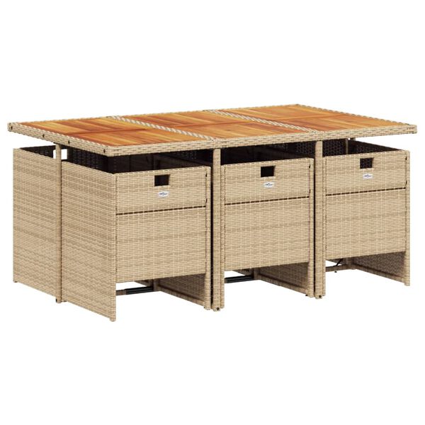 vidaXL 7 Piece Garden Dining Set with Cushions Beige Poly Rattan