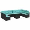 vidaXL Garden Sofa Set 11 pcs Black and Turquoise Poly Rattan