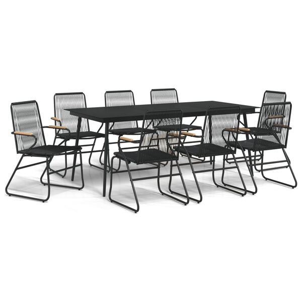 vidaXL 9 Piece Garden Dining Set Black PVC Rattan