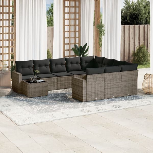 vidaXL 11 Piece Garden Sofa Set with Cushions Grey Poly Rattan