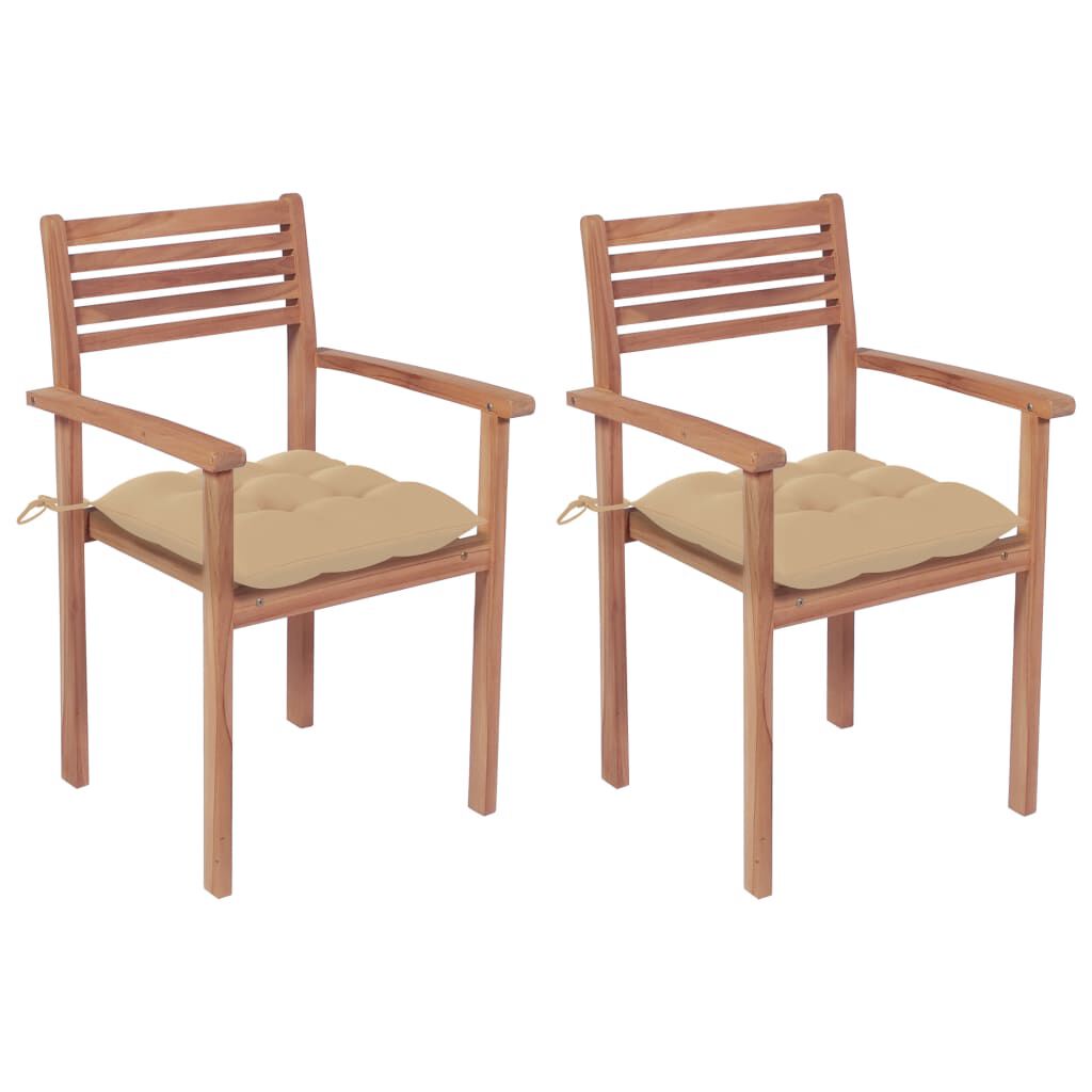 vidaXL Garden Chairs 2 pcs with Beige Cushions Solid Teak Wood