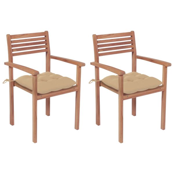 vidaXL Garden Chairs 2 pcs with Beige Cushions Solid Teak Wood