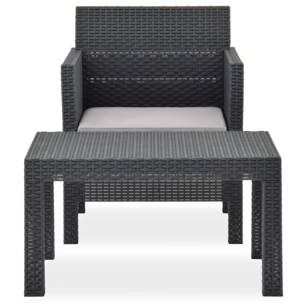 vidaXL 2 Piece Garden Lounge Set with Cushion Rattan Anthracite