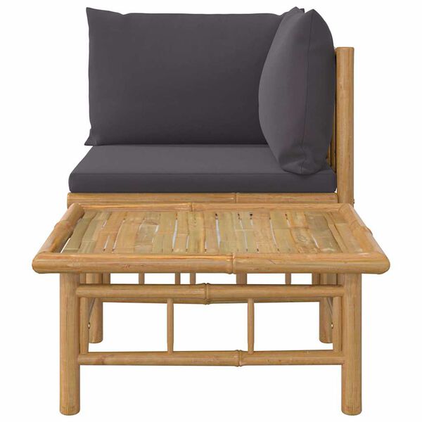 vidaXL 2 Piece Garden Lounge Set with Dark Grey Cushions Bamboo