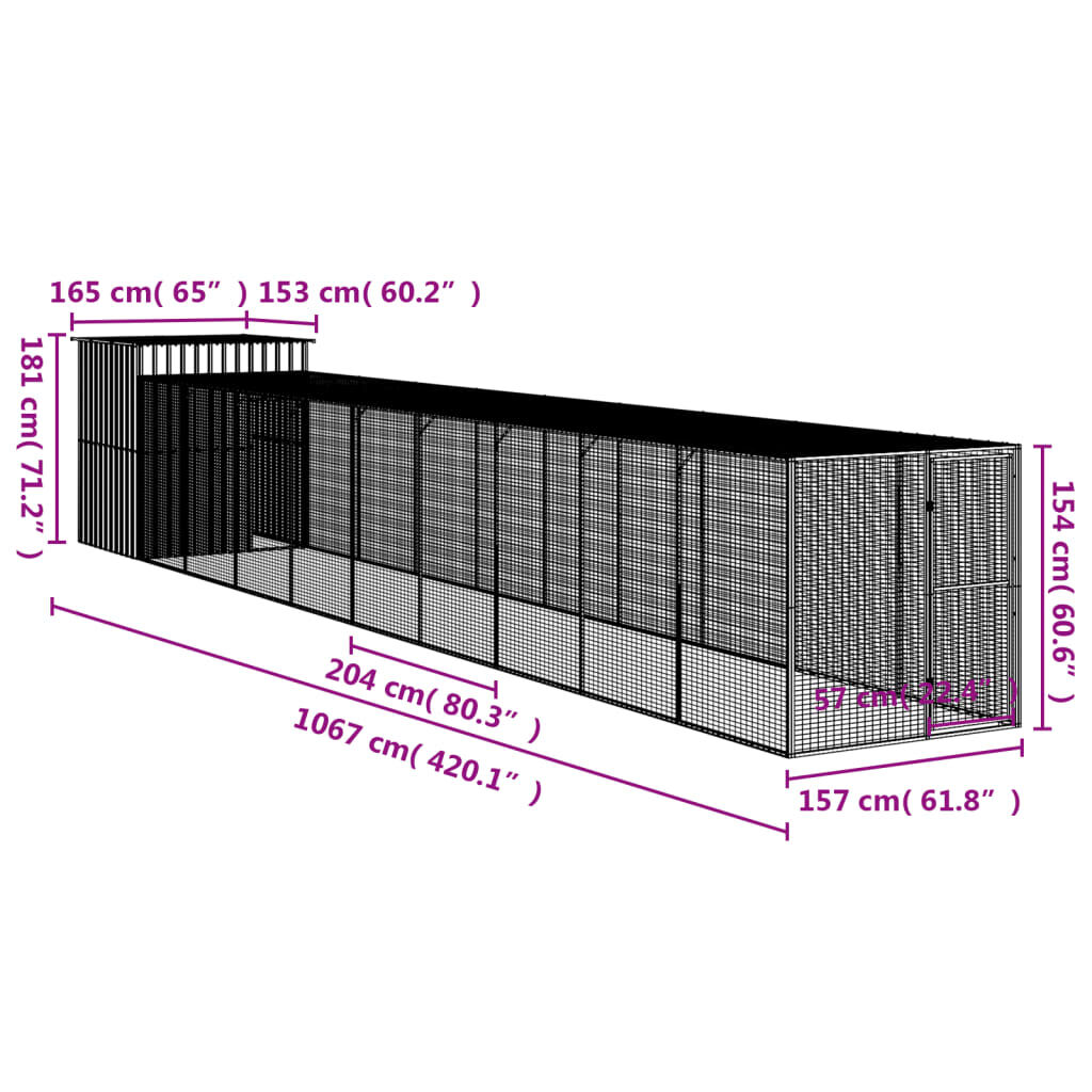 vidaXL Chicken Cage with Run Light Grey 165x1067x181 cm Galvanised Steel